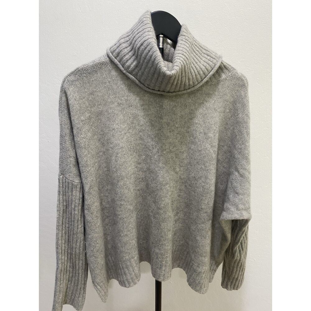 Cashmere Cable Knit Cowl Neck Pullover Sweater Gray Old Money Quiet Luxury L/XL